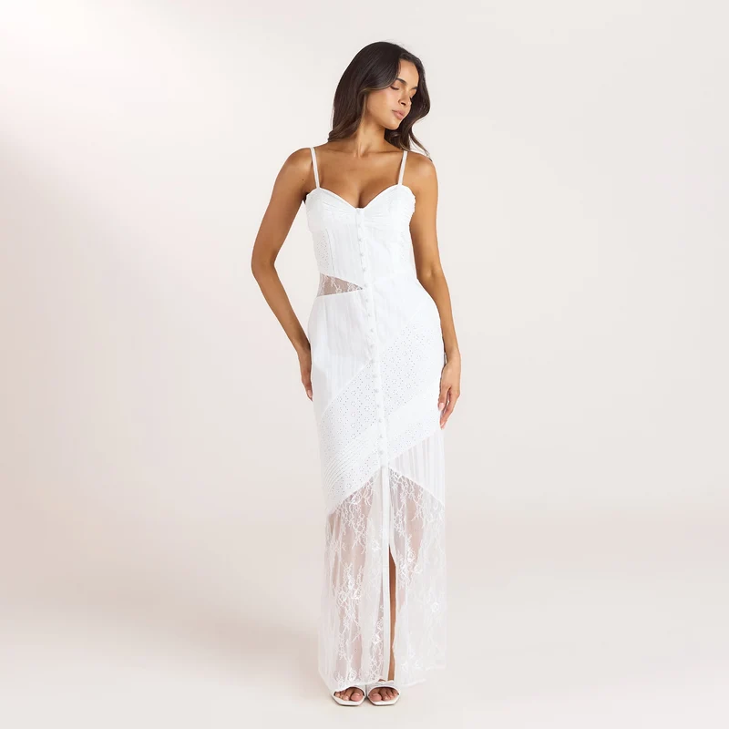 Maxijurk met Broderie en Kant - Wit