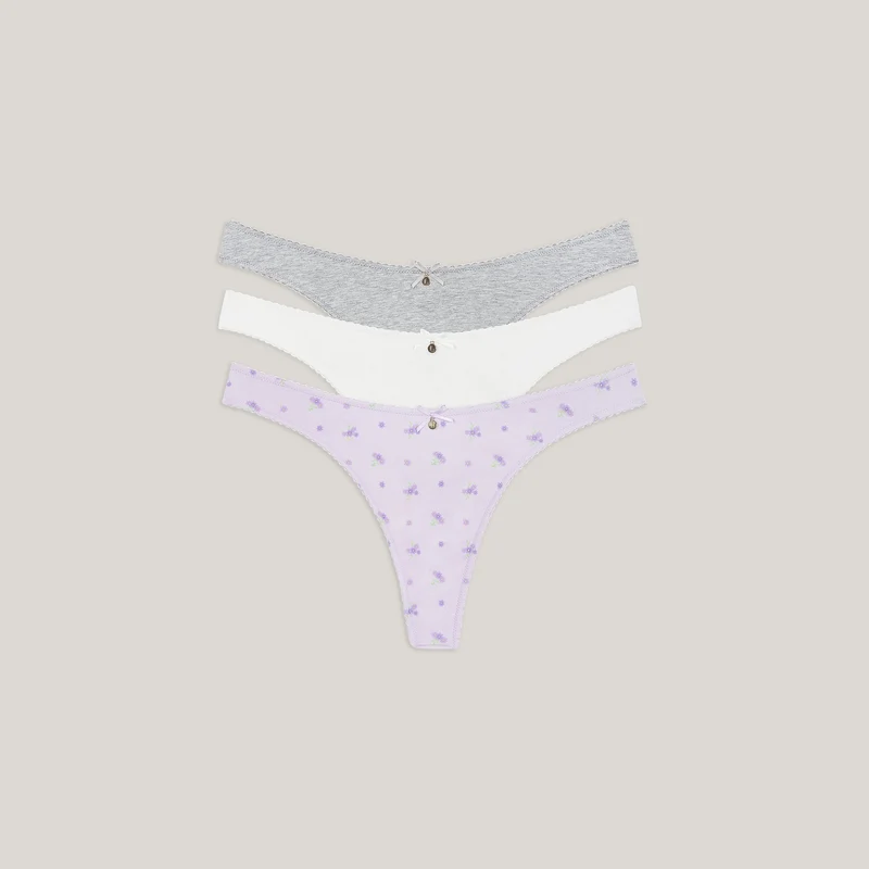 Cotton Kisses Strings (3-pack) - Lila Print
