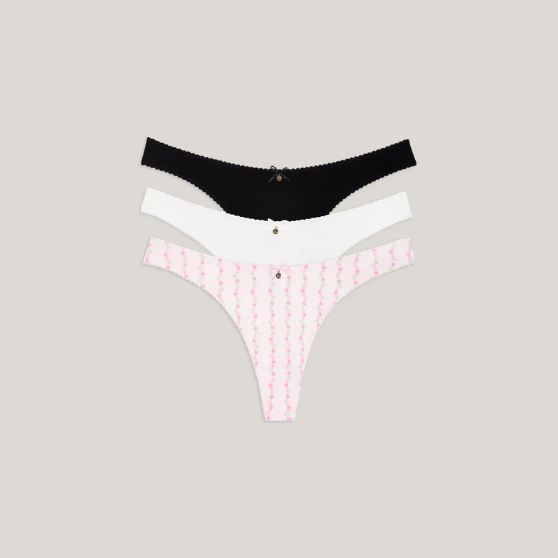 Cotton Kisses Strings (3-pack) - Roze Print