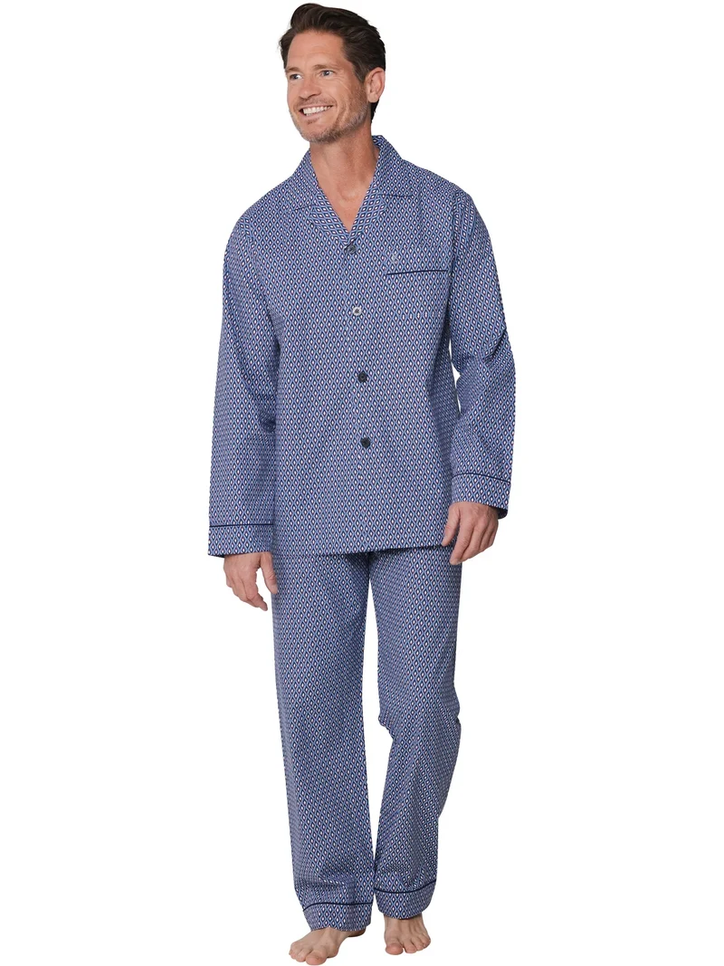 Robson Heren Pyjama katoen met knoopsluiting - Blauw