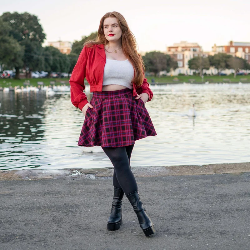 Plaid Mini-Flare Skirt - Ember
