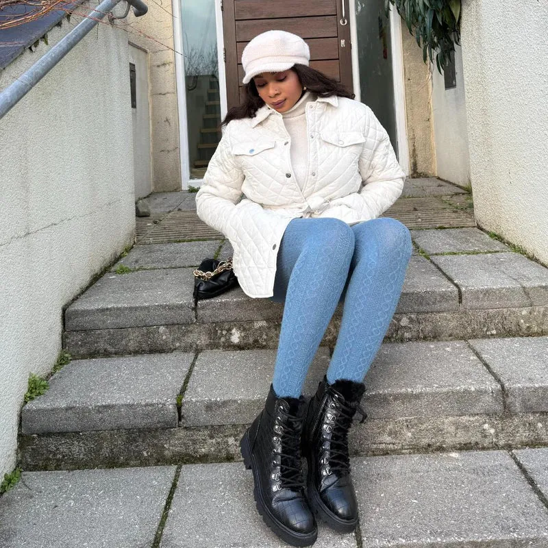 Grannies Cable Knit Wool Tights V2 - Denim