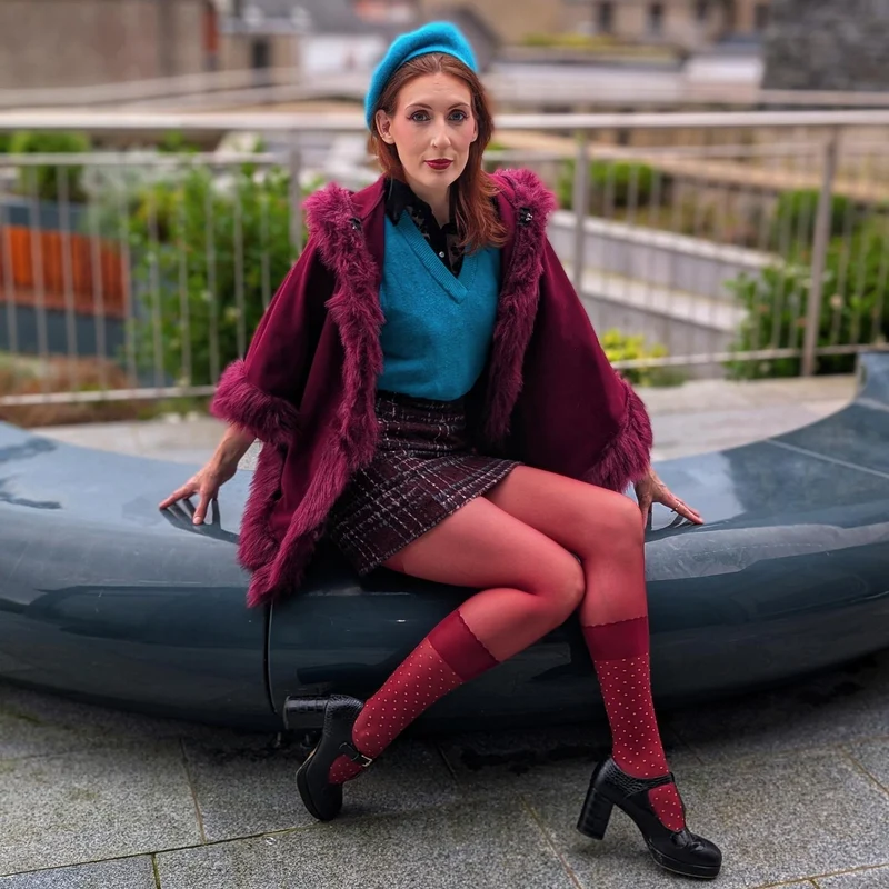 Seoul Chic Faux Sock Tights - Burgundy
