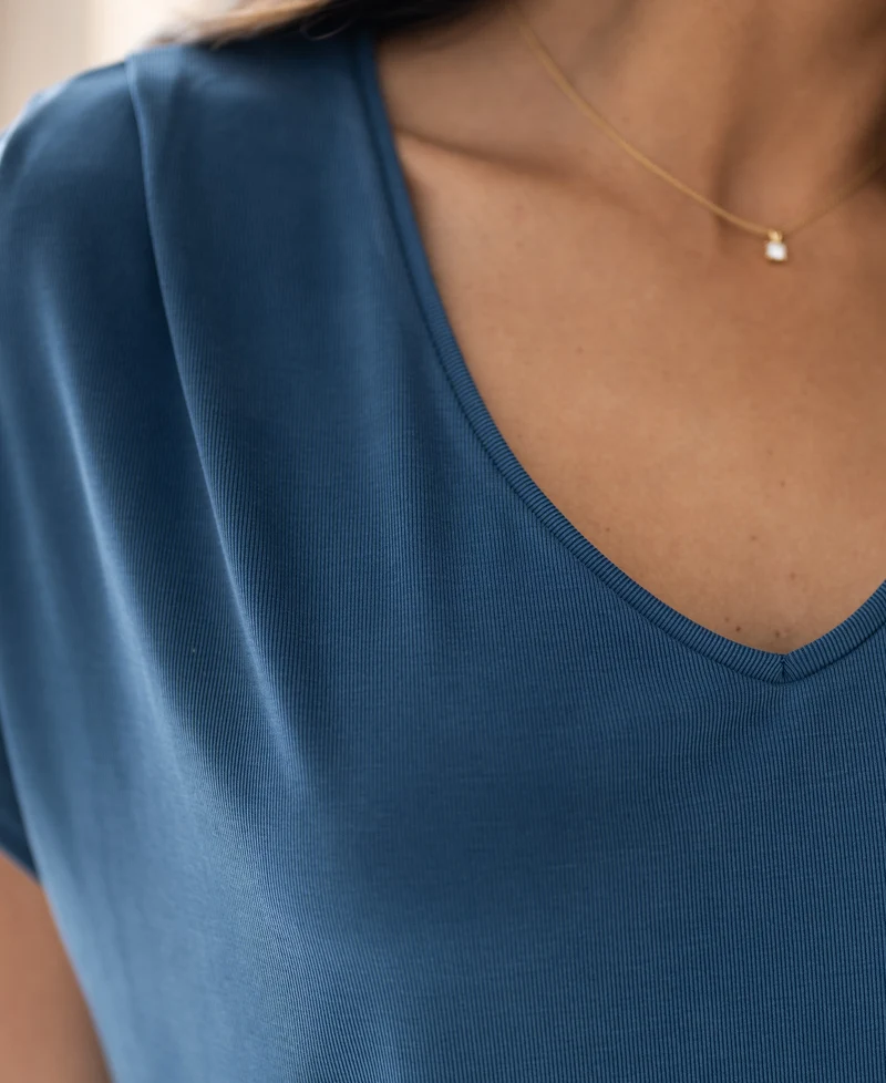 Rib T-shirt LA BONNE Denimblauw