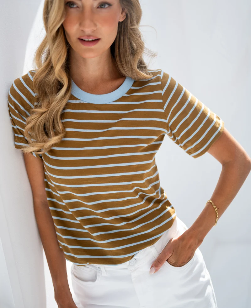 Gestreept T-shirt LA DYLAN Goudgeel-Lichtblauw