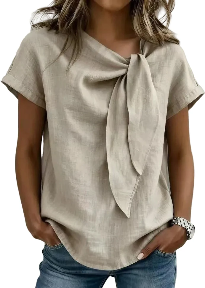 Dames Overhemd Korte Mouwen Casual Stijl met Veters