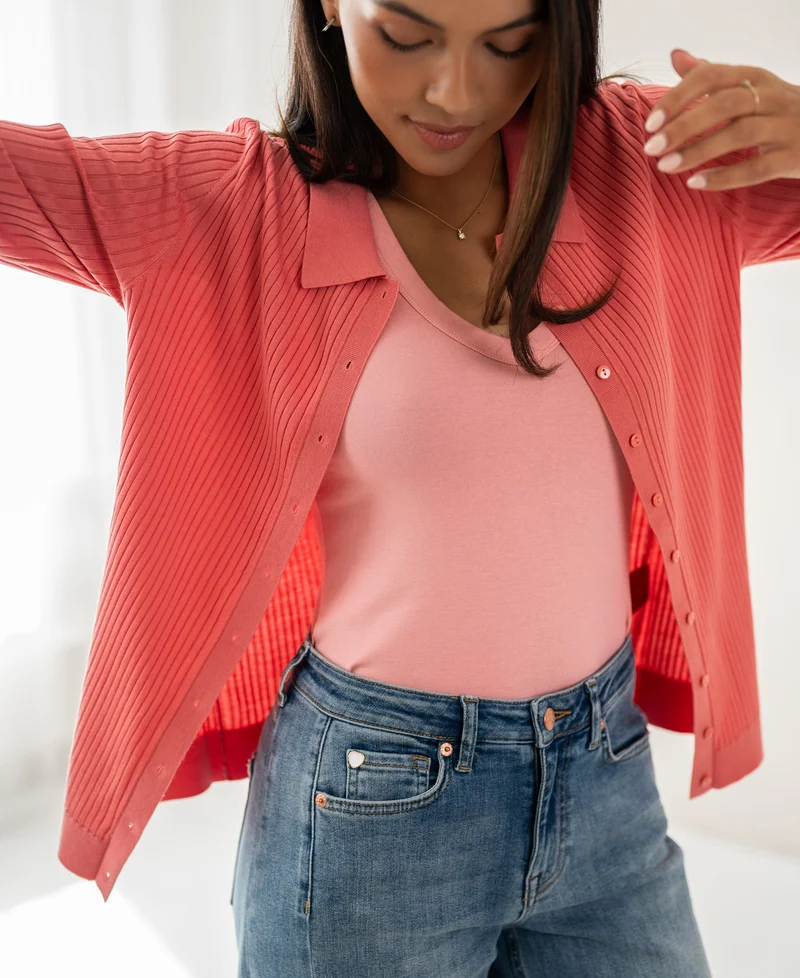 Tencel-zijde ribvestje LA JOSH Flamingo
