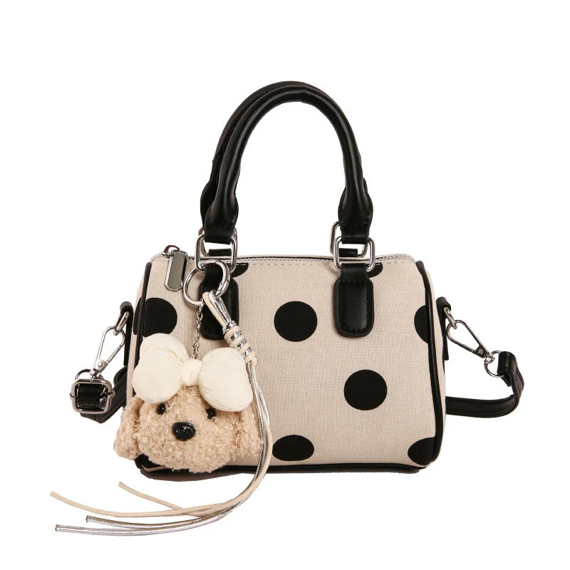 Compacte Dames Crossbody Tas met Stippen en Schattige Hondenbedel