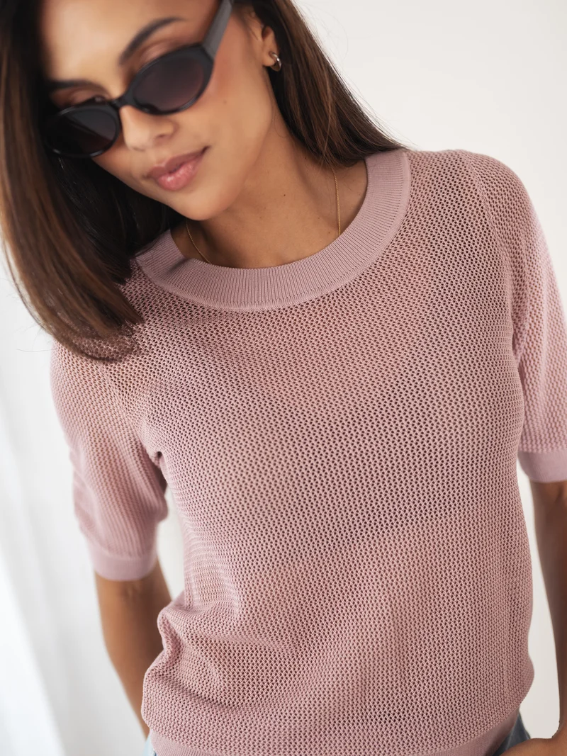 Mesh trui LE NANCY met zijde Dusty pink