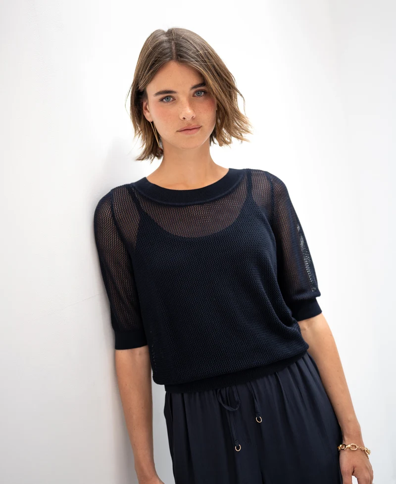 Mesh trui LE NANCY met zijde Donkerblauw