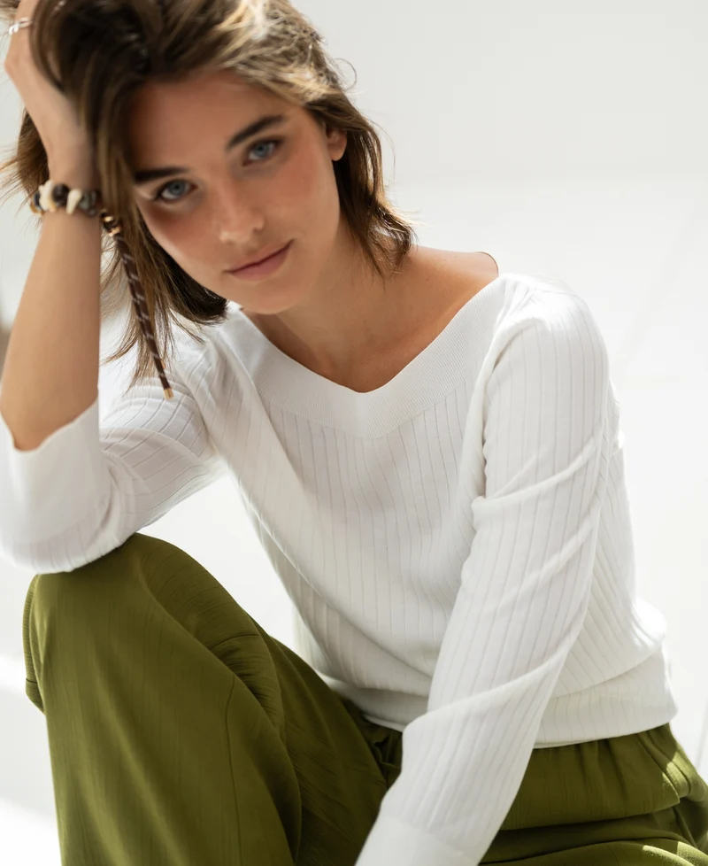 Tencel-zijde boothals trui LA TULIPE Wit