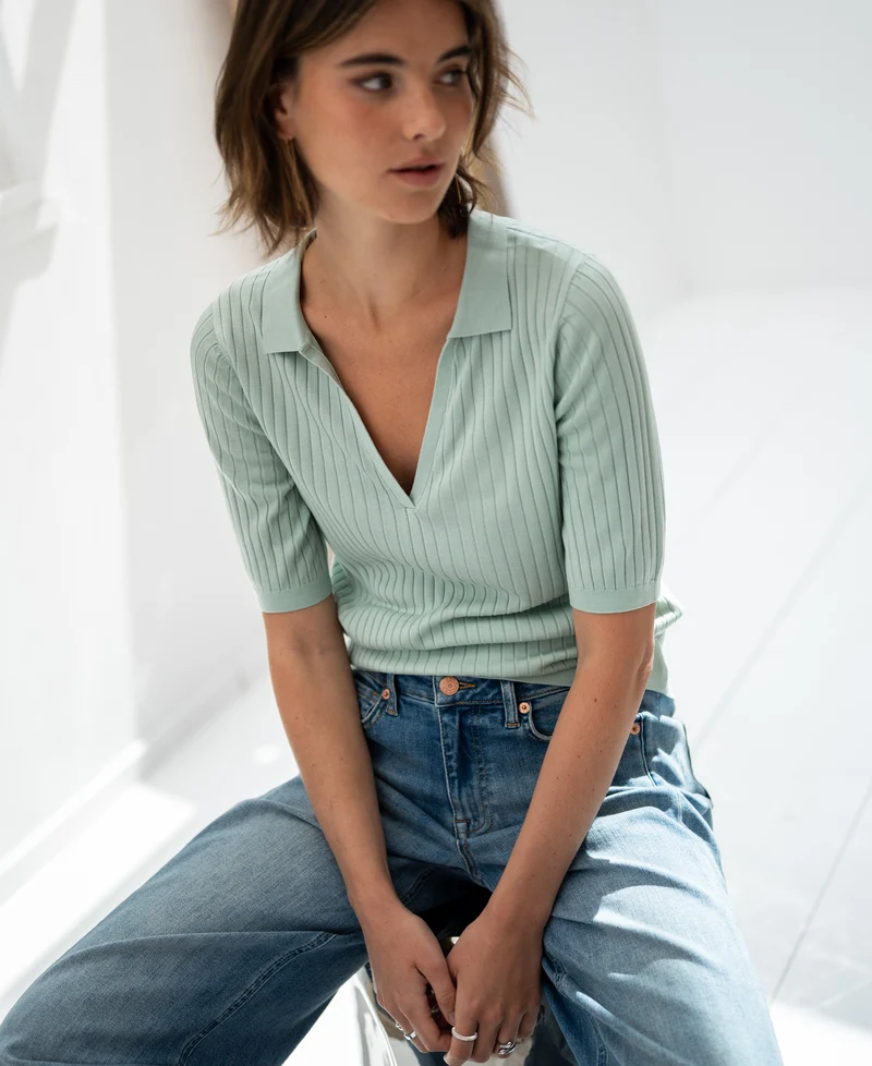 Tencel-zijde polo LE JASMIN Mistgroen