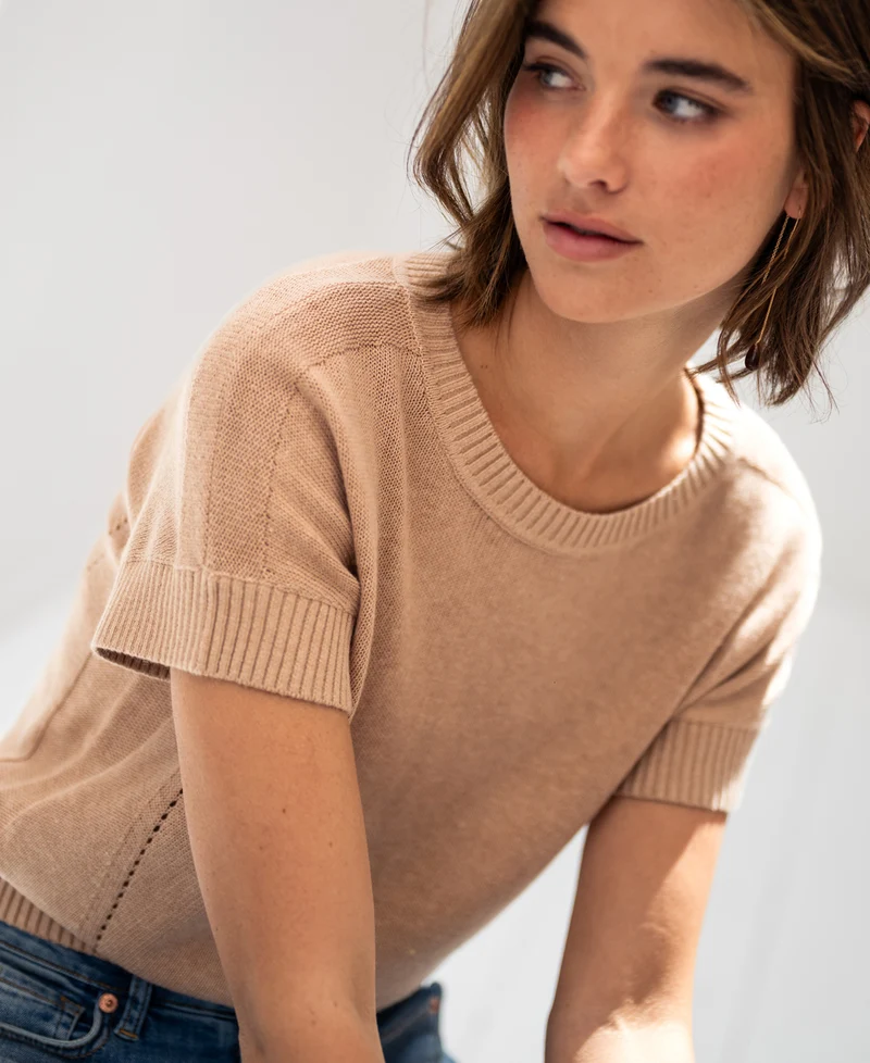 Zomertrui met linnen LE SOLEIL Soft Camel