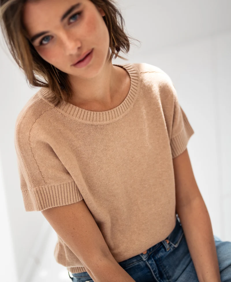 Zomertrui met linnen LE SOLEIL Soft Camel