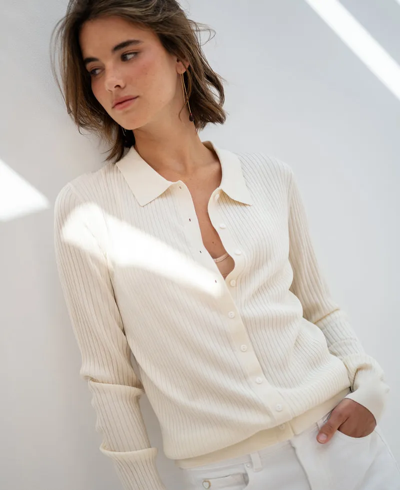 Tencel-zijde ribvestje LA JOSH Cream