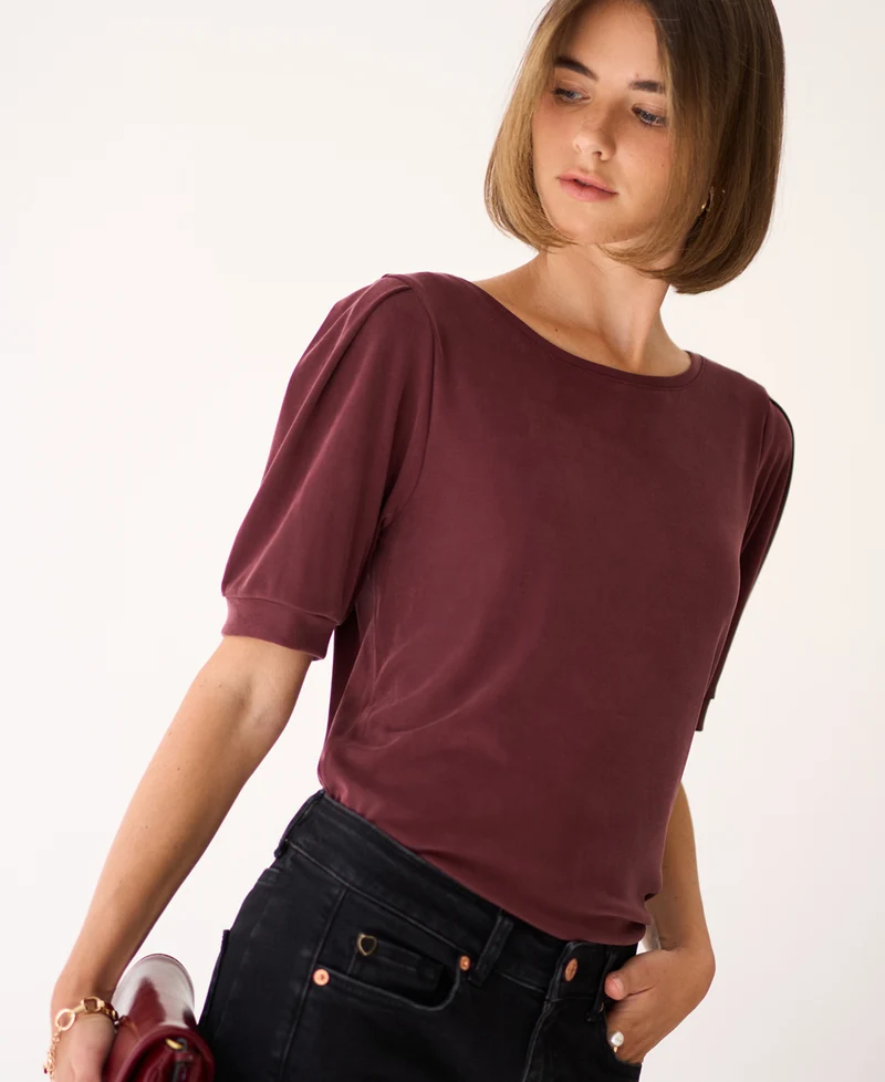 Rib T-shirt LA PHILEINE Wijnrood