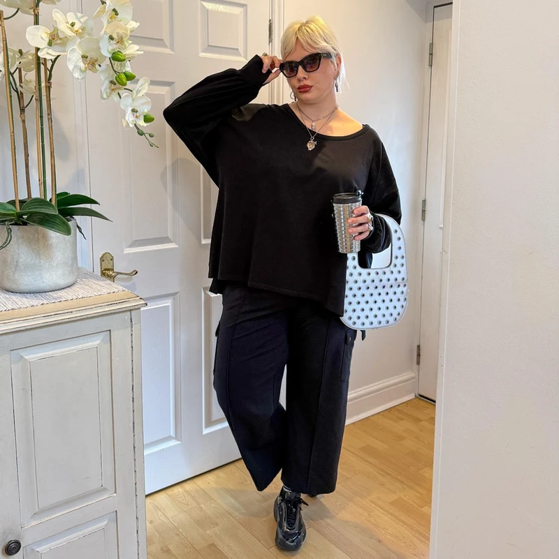 Organic Cotton Long Sleeve Scoop Neck Top - Black
