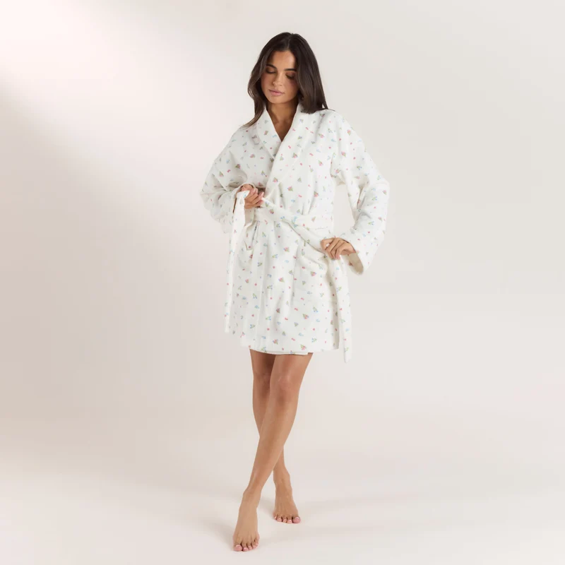 Towelling Badjas - Witte Print