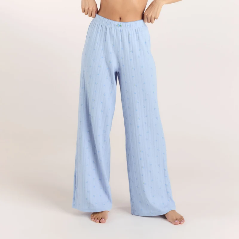 Pointelle Pyjama Broek - Blauwe Bloemenprint