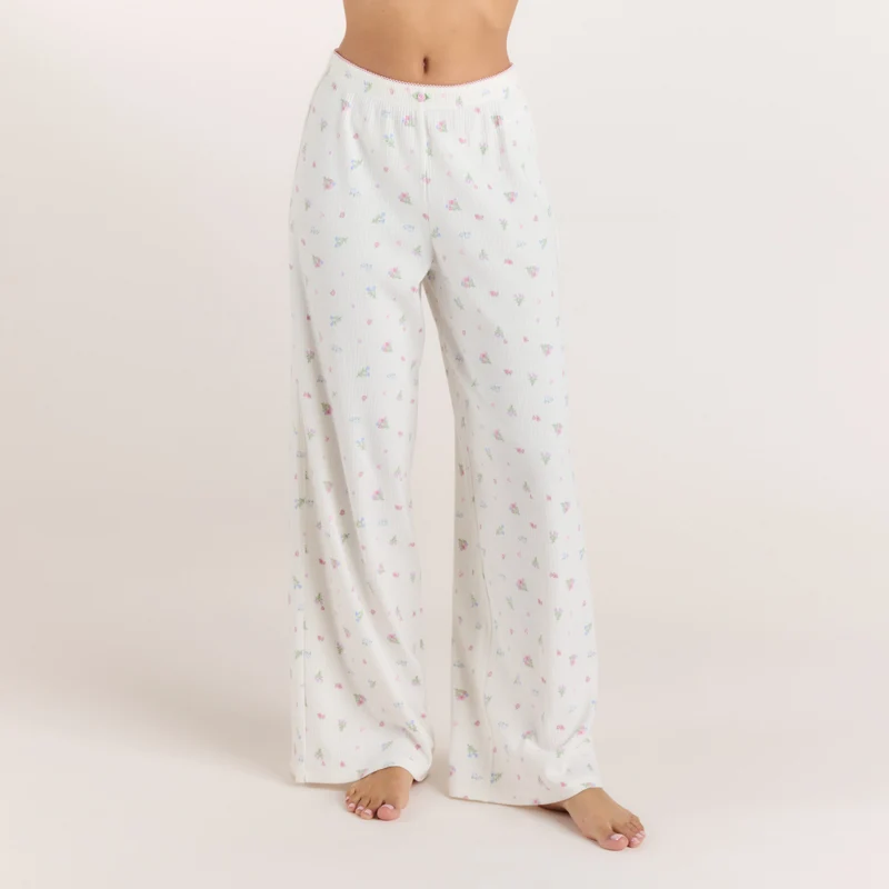 Ribbed Pyjama Broek - Witte Bloemenprint