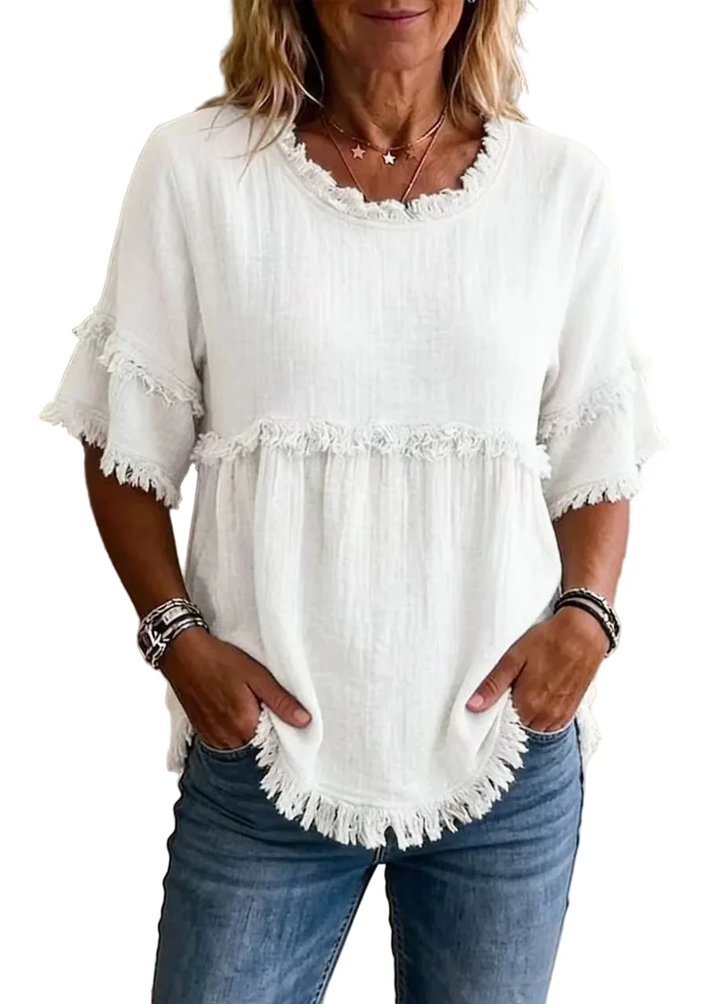Dames Overhemdtop O-hals Met Kwastje Zomerse Stijl