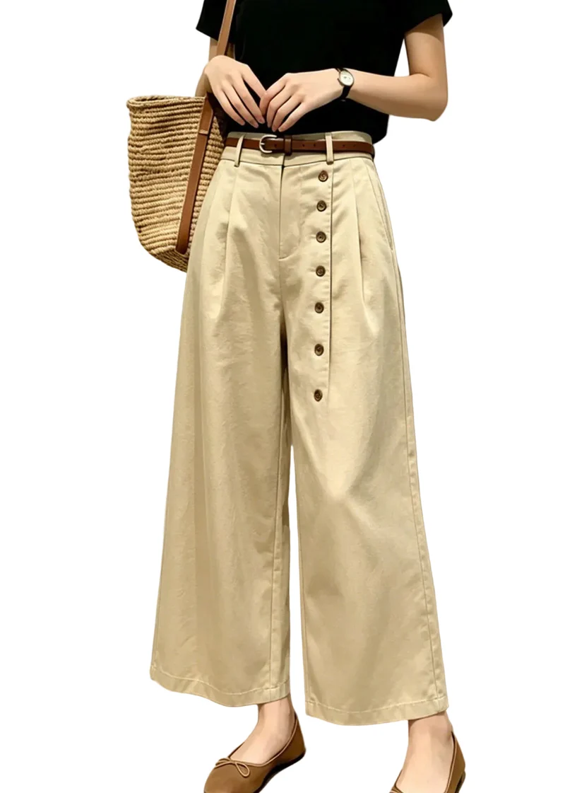 Dames Korte Broek Hoge Taille Met Wijde Pijpen En Zijknopen