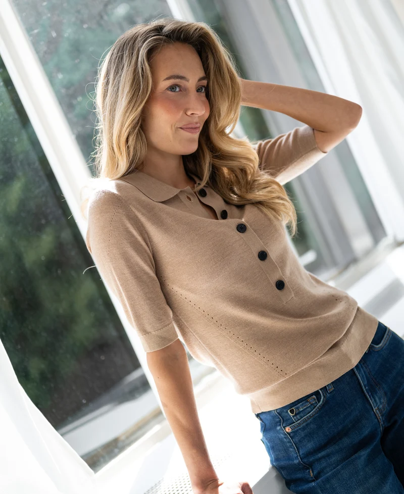 Merinowollen polo LA PANTIN Soft Camel