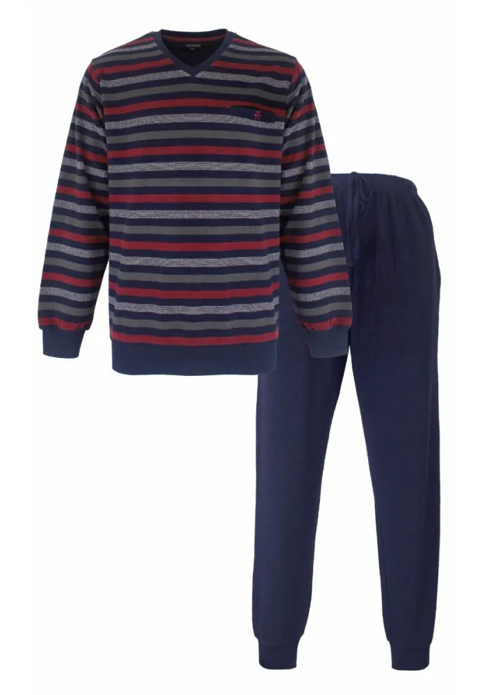 Paul Hopkins Badstof pyjama heren V-hals - Winter Blue