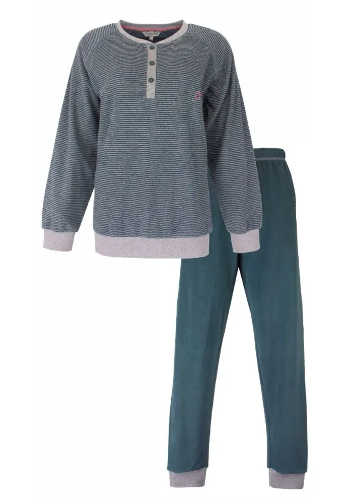 Tenderness dames pyjama Badstof - Knoopsluiting - Petrol