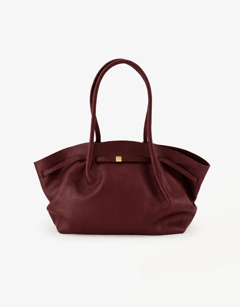 Burgundy Grote Leren Shopper - Tas