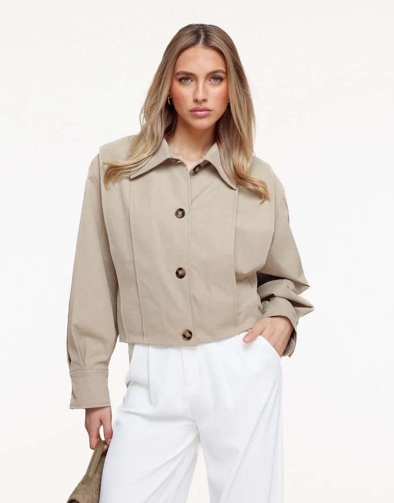 Beige Korte Ballonmouwen Trench - Jas