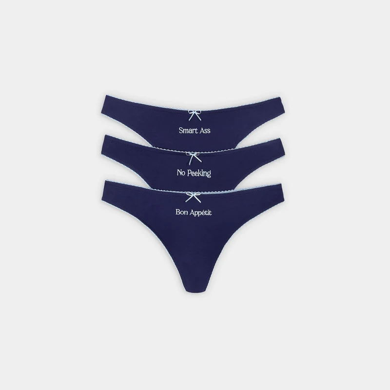 Slogan Strings (3-Pack) - Marineblauw