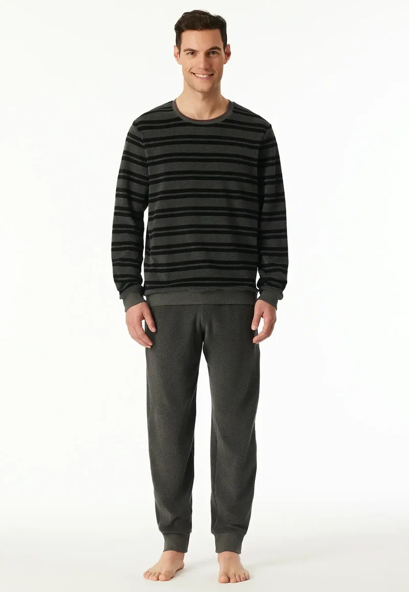 Schiesser heren pyjama badstof - Casual Nightwear - Donkergrijs