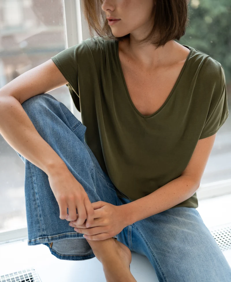 Rib T-shirt LA BONNE Olijfgroen