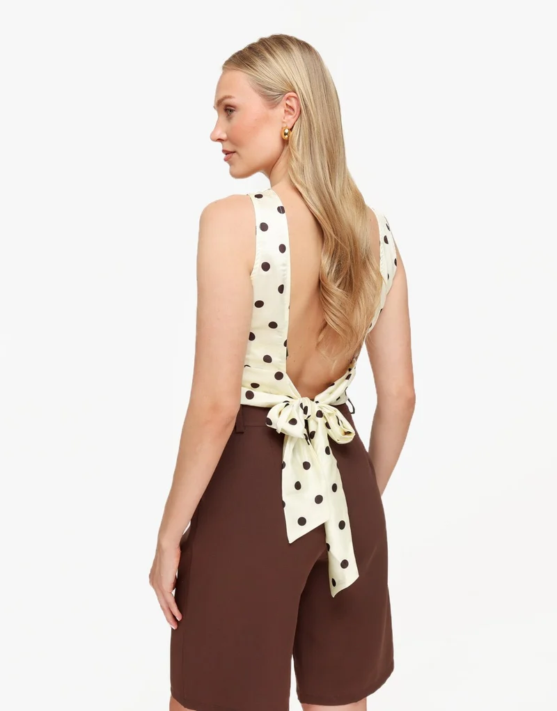 Gele Polkadot Satijnen Open Rug - Top