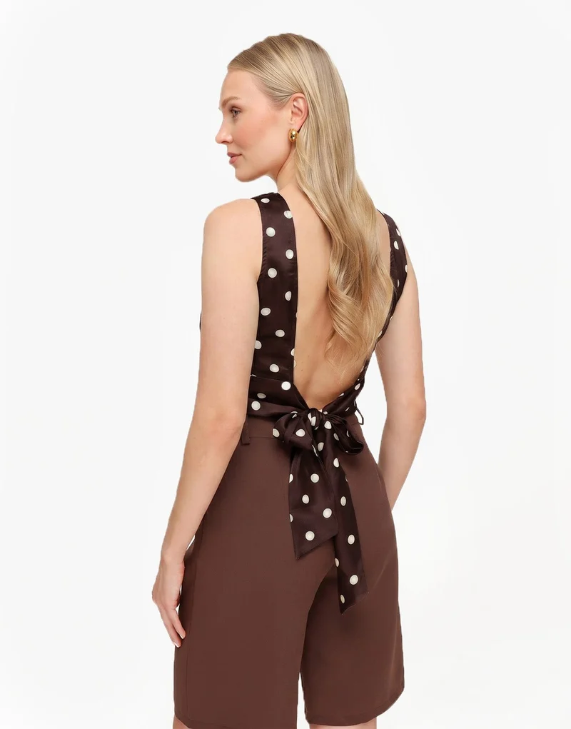 Bruine Polkadot Satijnen Open Rug - Top
