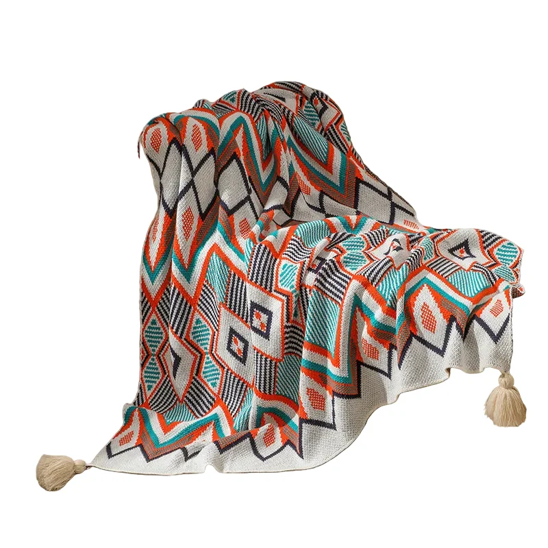 Decoratieve Gebreide Deken Met Geometrisch Patroon