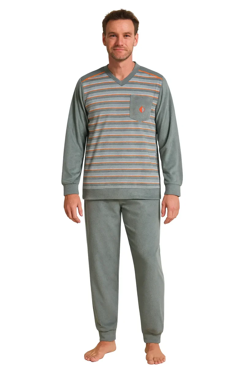 Gentlemen Warme heren pyjama badstof - Green