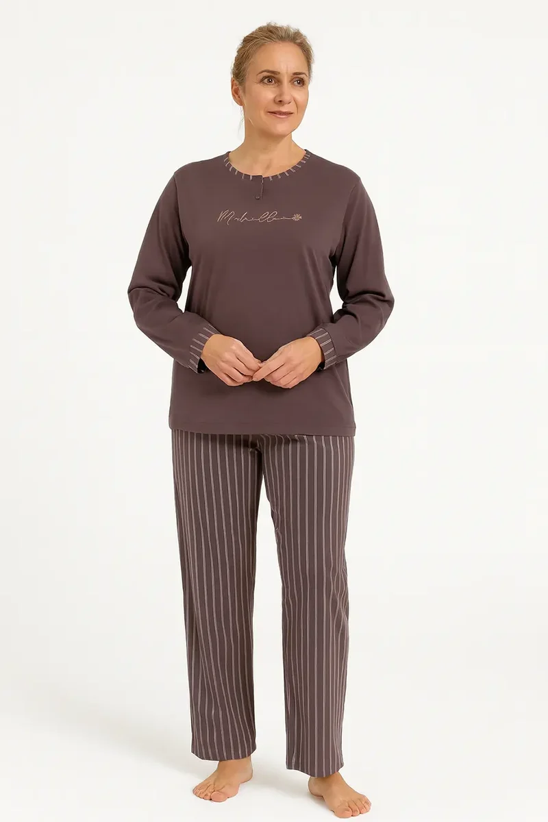 Medaillion katoenen dames pyjama lange mouw - Ton sur ton