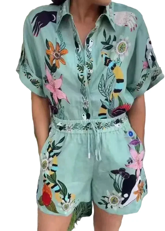 Dames Tweedelige Set Oversized Print Zomerstijl