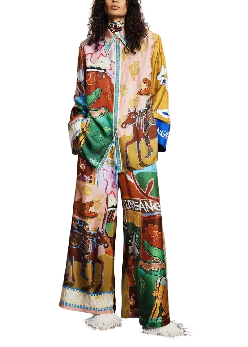 Dames Tweedelige Set Oversized Print Herfststijl