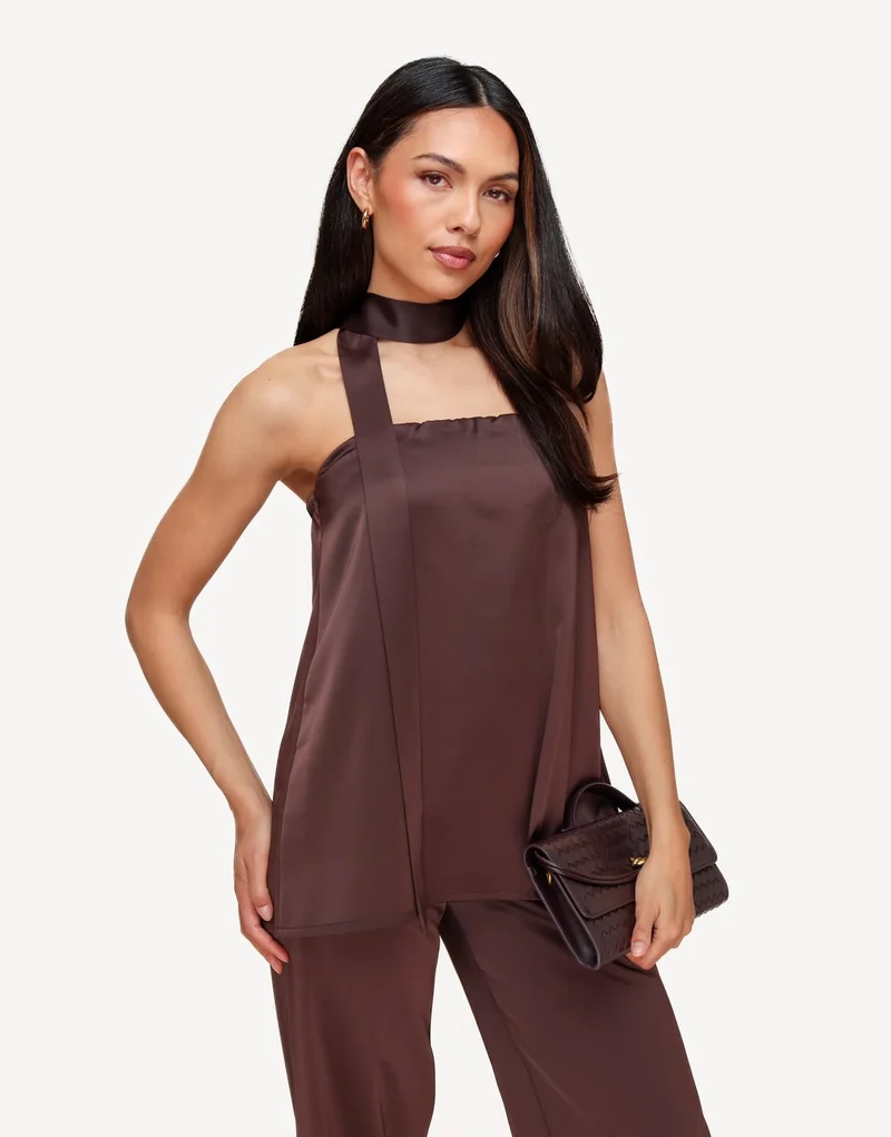 Donkerbruine Strapless Satijnen Sjaal Detail - Top
