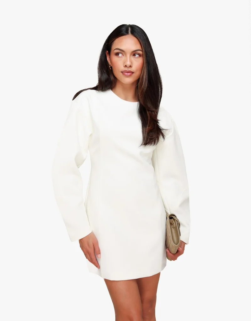 Witte Aangesloten Petite Ballonmouwen LS - Jurk