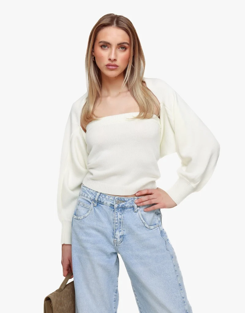 Creme Gebreide Cropped - Vest
