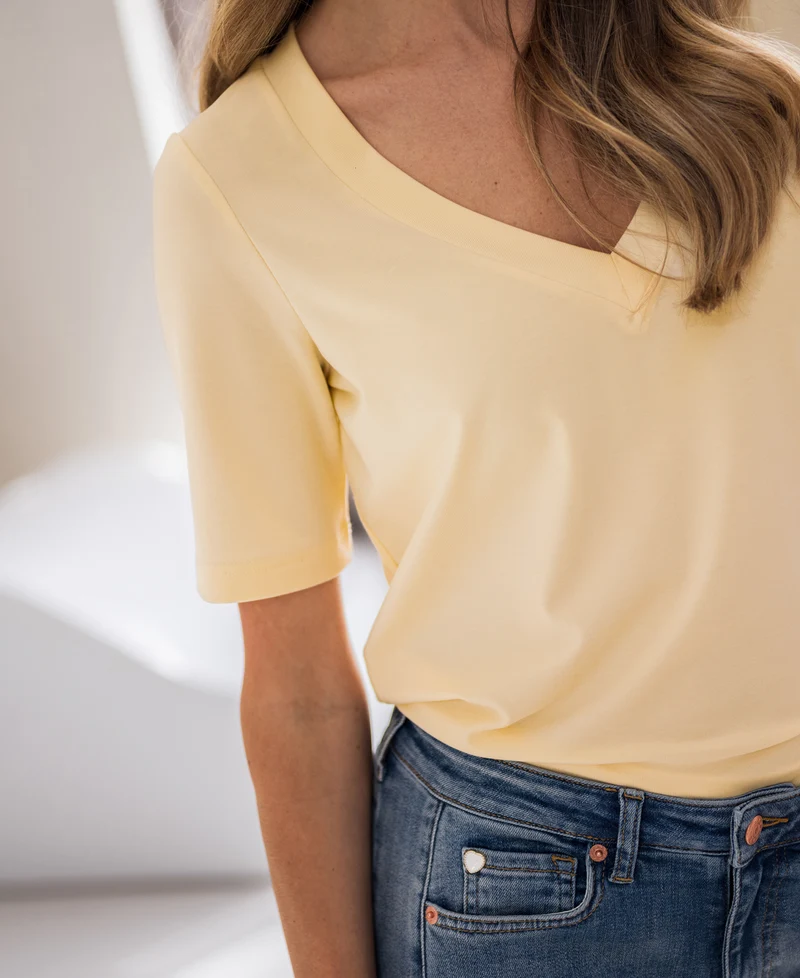 Stretch T-shirt korte mouw LA VOIX Zacht geel