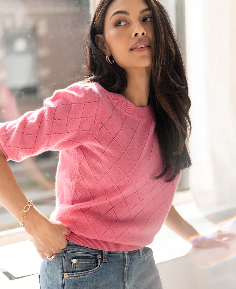 Argyle merinotrui LE HARVARD Roze