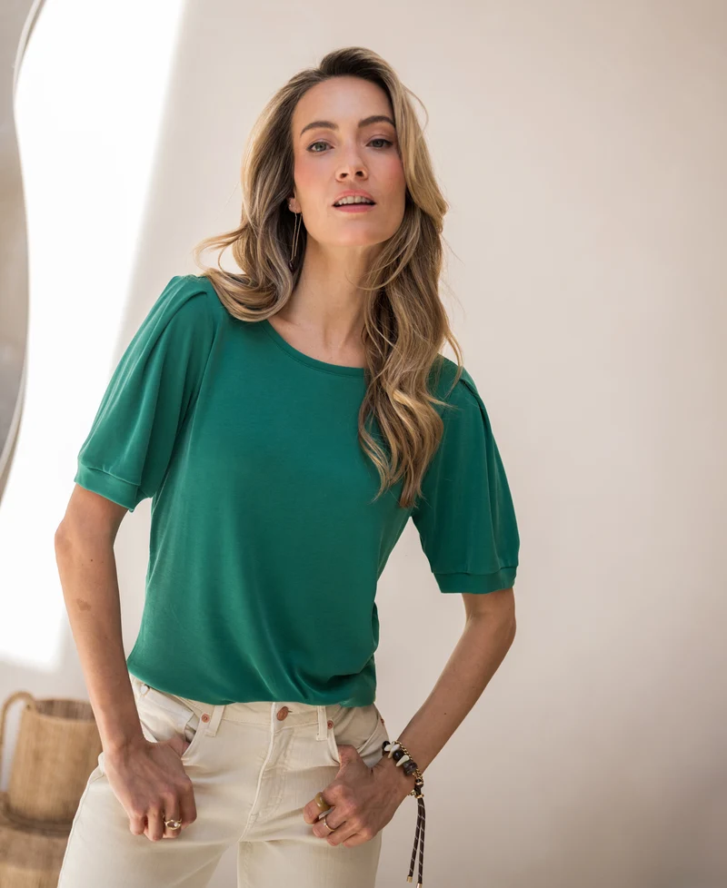 Rib T-shirt LA PHILEINE Emerald groen