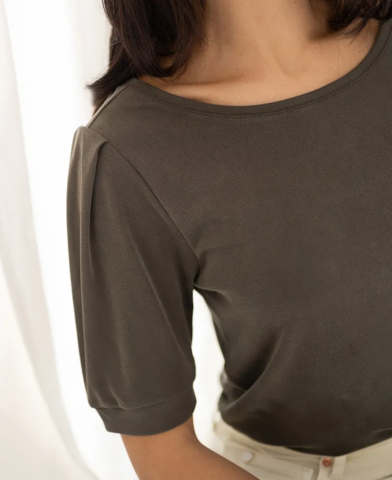 Rib T-shirt LA PHILEINE Donker zand
