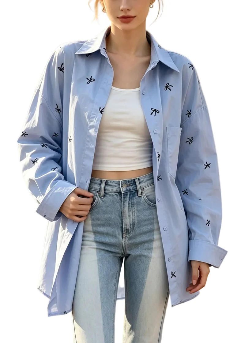 Dames Oversized Overhemdtop met Strikprint