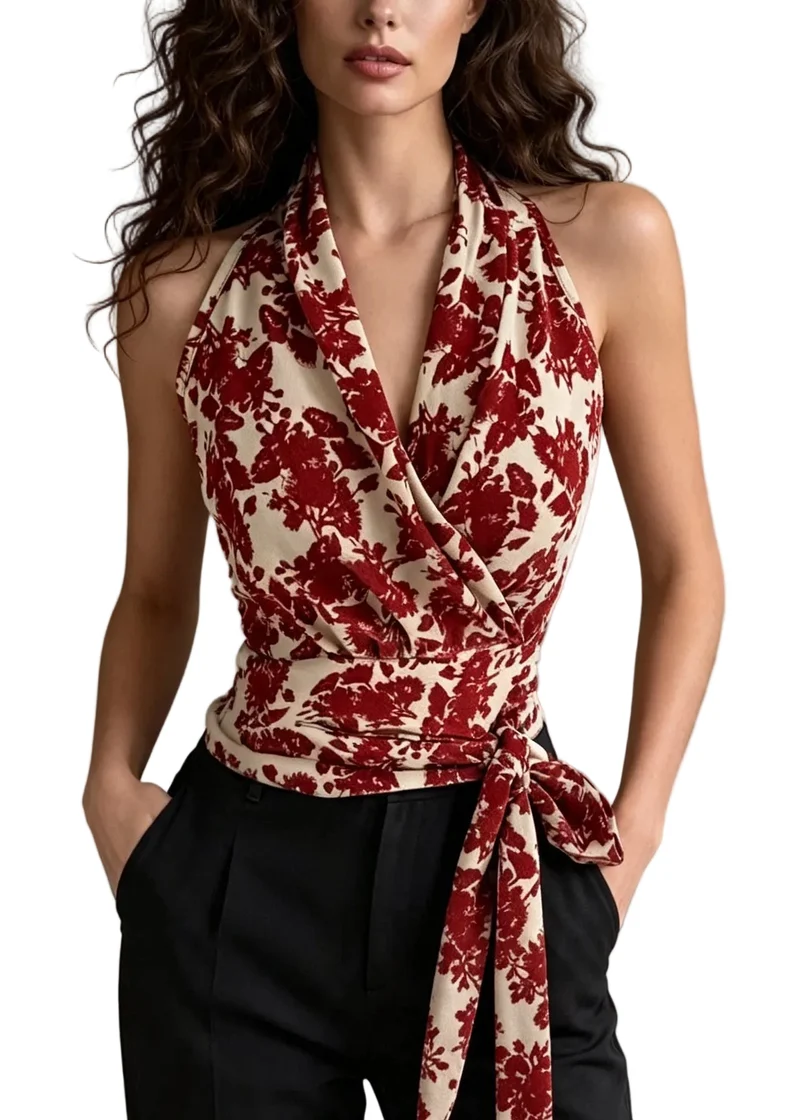 Dames Haltertop met Print en Tailleaccent Zomerstijl